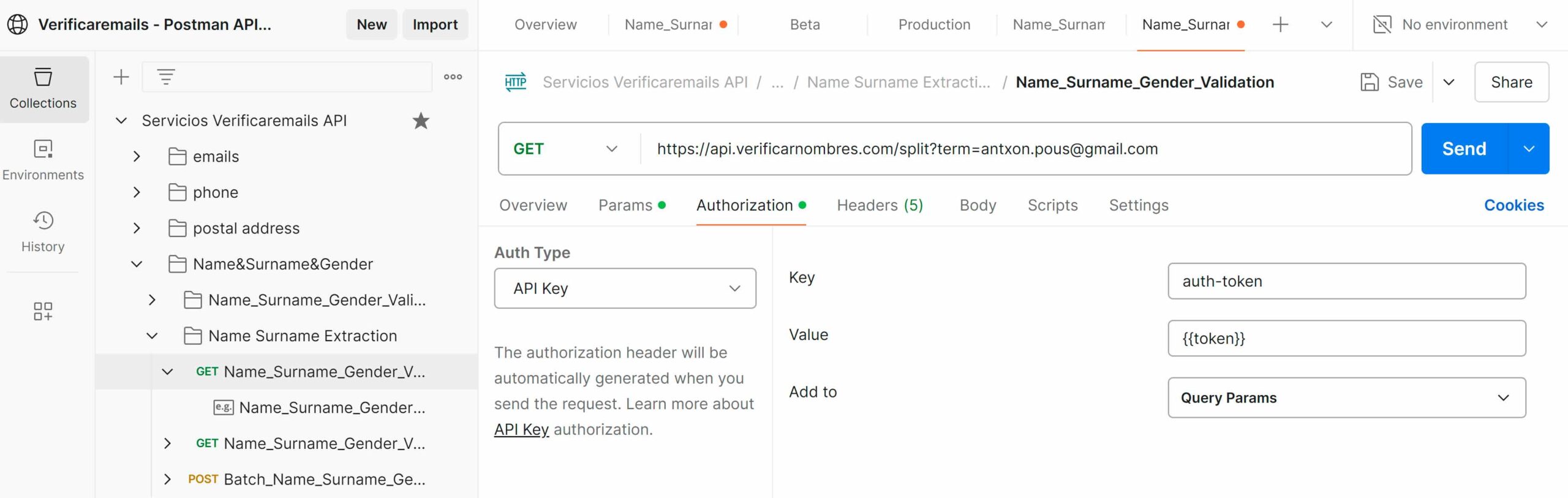 API extracción nombres